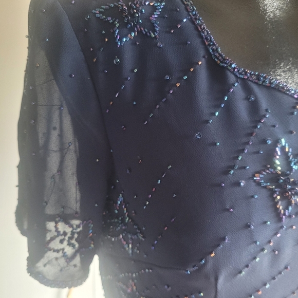 Monique Collection Vintage navy blue beaded maxi dress Size L - Picture 4 of 12